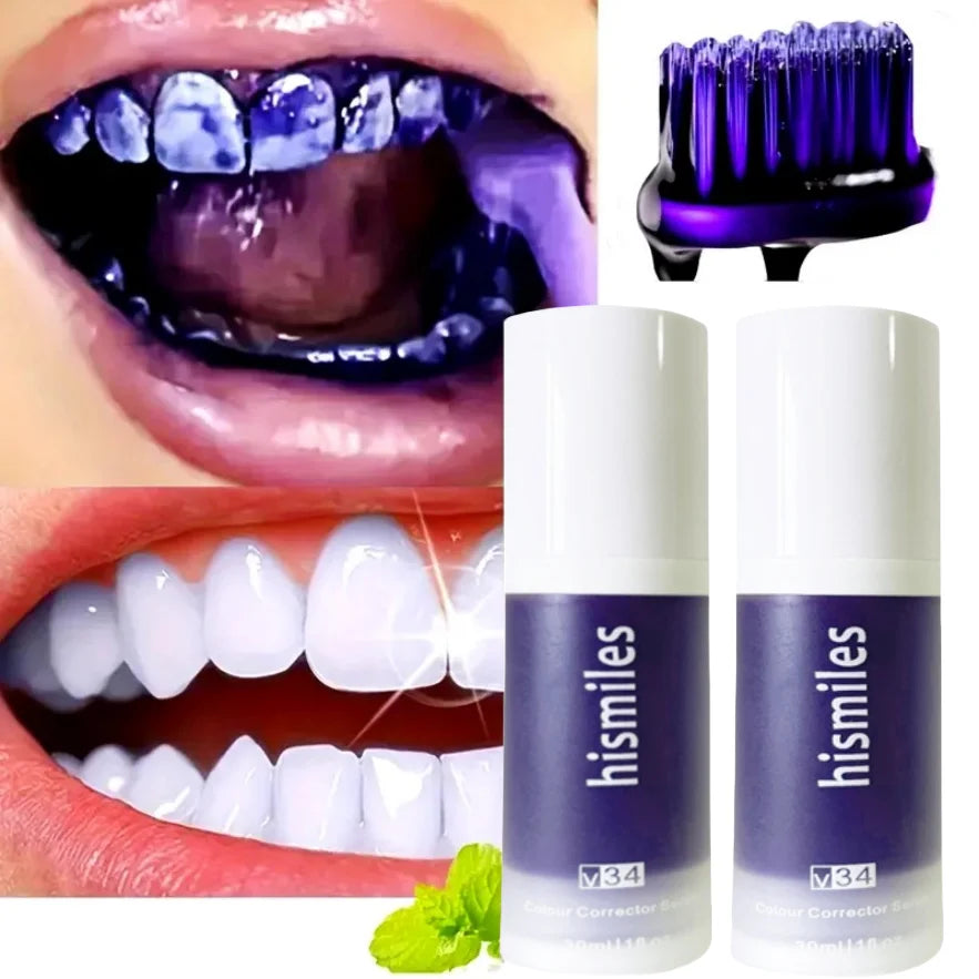 Purple Whitening Toothpaste Deep Cleaning Stain Removal Dentifrice Freshing Breath Oral Care Essentials for Home Daily Life 30ml - kades