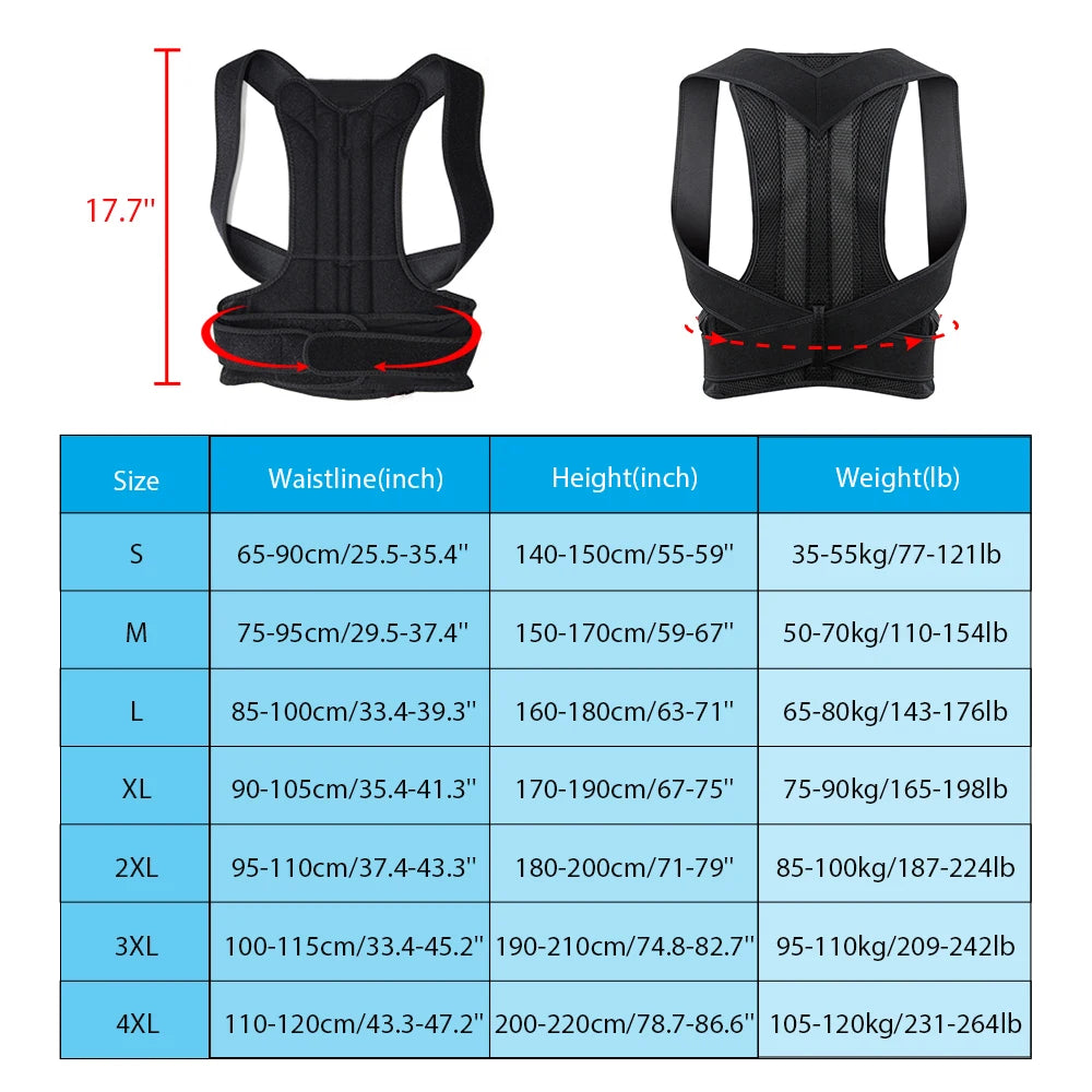 Back Brace Posture Corrector for Women & Men, Adjustable Back Lumbar Support Belt Shoulder Posture Support for Improve Scoliosis - kades