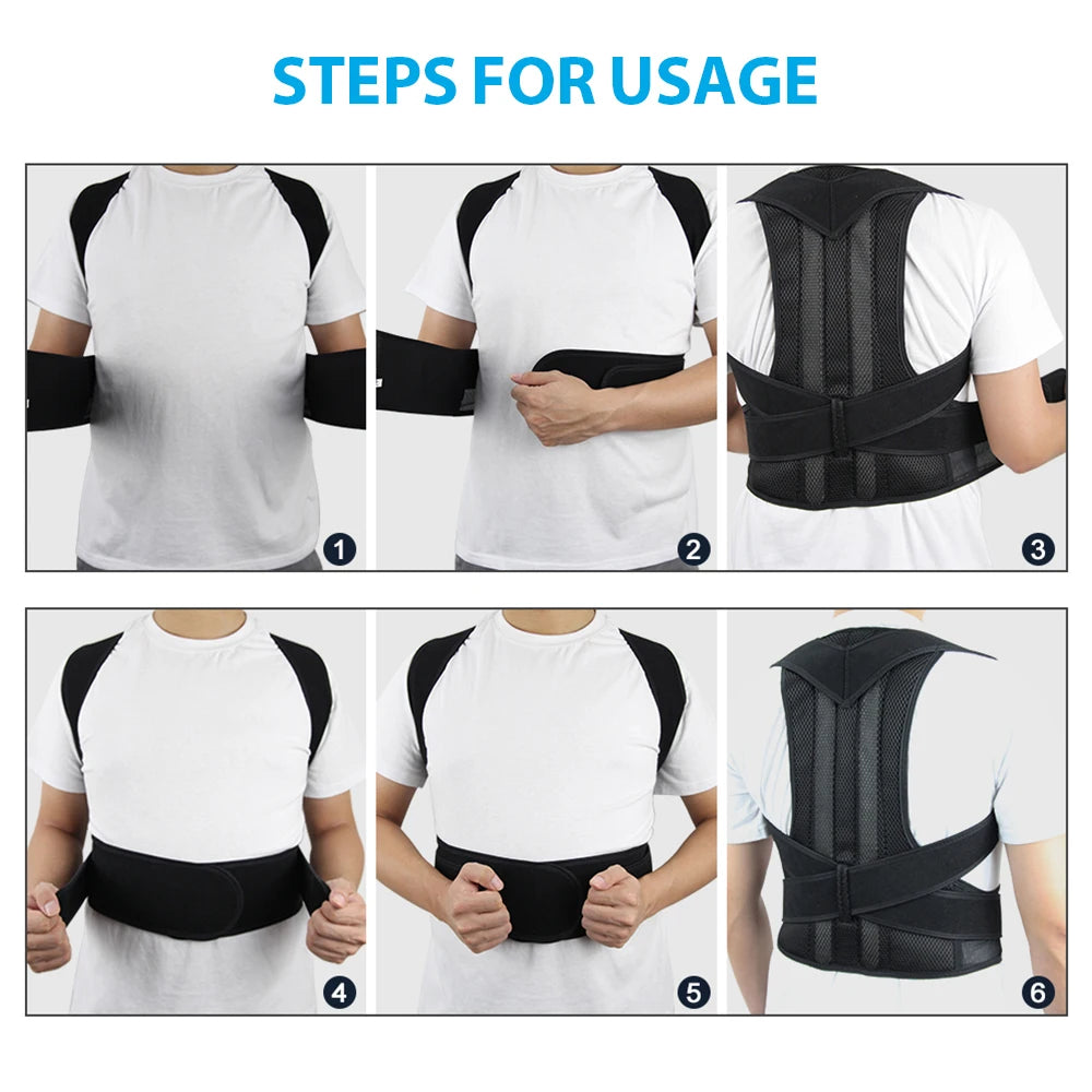 Back Brace Posture Corrector for Women & Men, Adjustable Back Lumbar Support Belt Shoulder Posture Support for Improve Scoliosis - kades