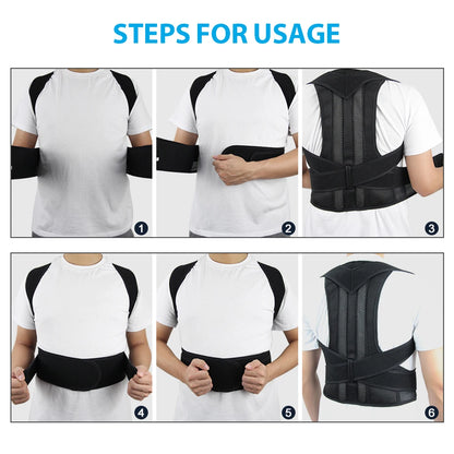 Back Brace Posture Corrector for Women & Men, Adjustable Back Lumbar Support Belt Shoulder Posture Support for Improve Scoliosis - kades