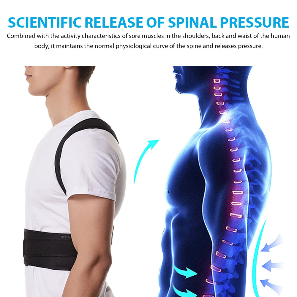 Back Brace Posture Corrector for Women & Men, Adjustable Back Lumbar Support Belt Shoulder Posture Support for Improve Scoliosis - kades