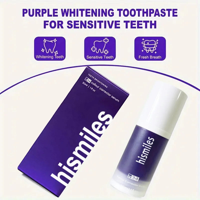 Purple Whitening Toothpaste Deep Cleaning Stain Removal Dentifrice Freshing Breath Oral Care Essentials for Home Daily Life 30ml - kades
